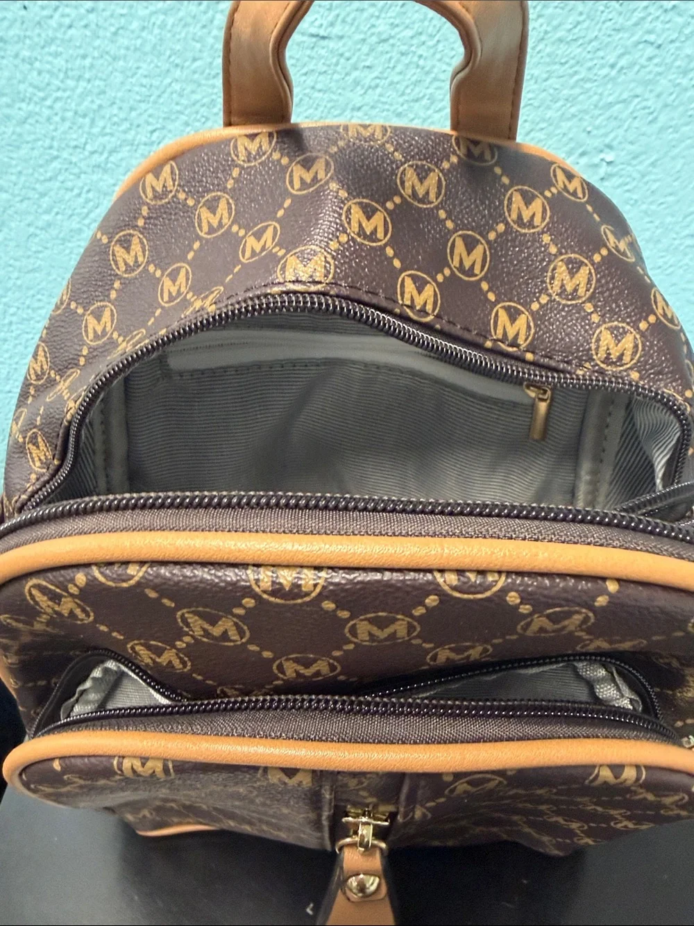 Source Unknown Brown and Tan Monogram Mini Backpack